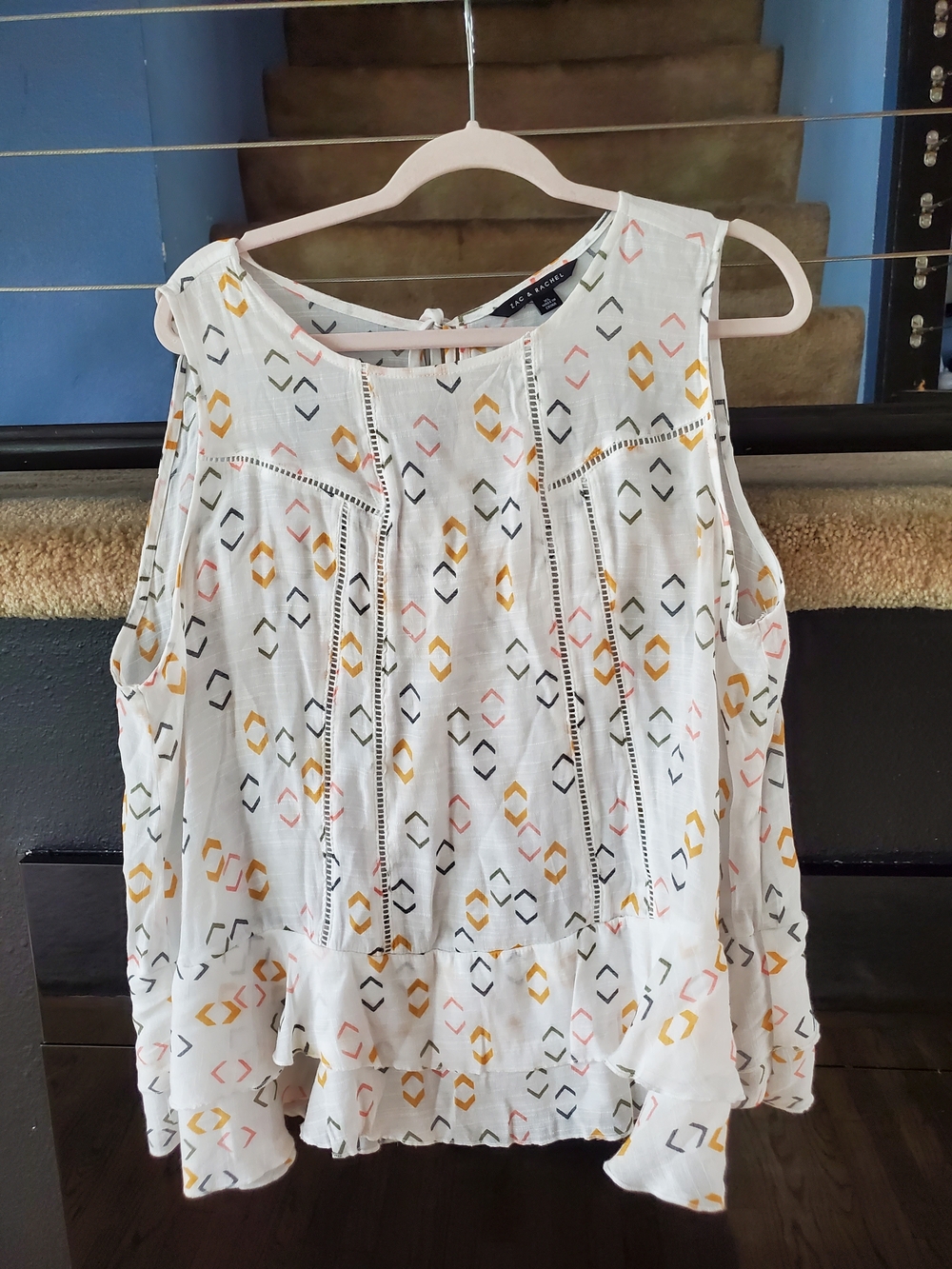 Zac & Rachel White Geo-Print Ruffle Hem Tank